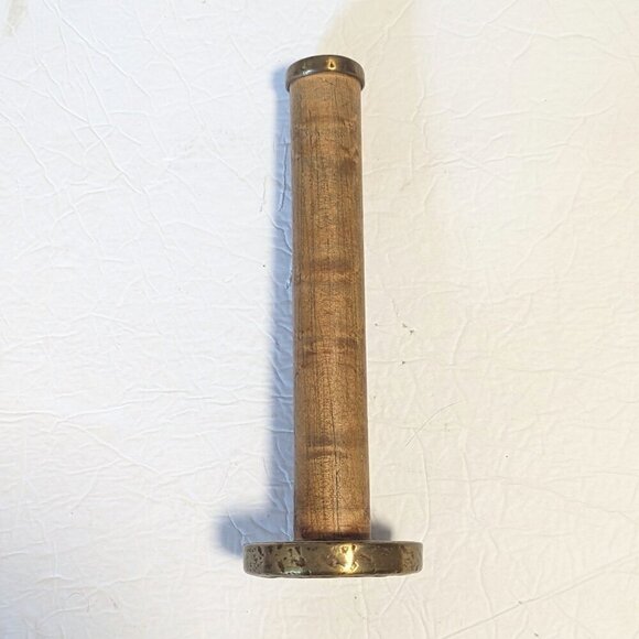 Vintage Rustic Primitive Candlestick Wood Spool Bobbin Brass Industrial Textile - Picture 7 of 7
